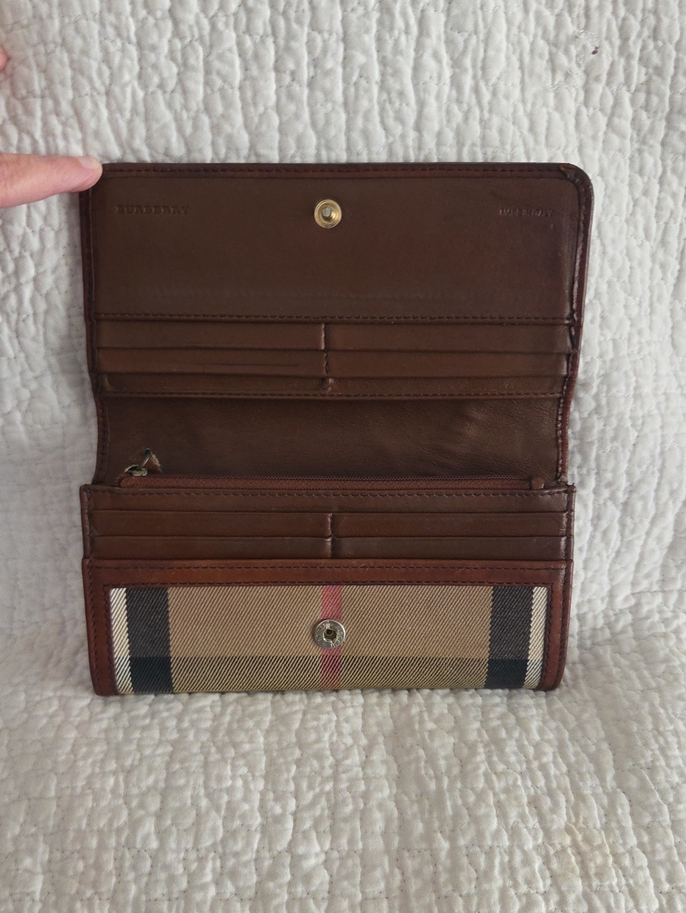 Burberry Beige Plaid Continental Wallet with Brown Leather Trim - Picture 3 of 16